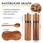 DELUXE™ Gewürzmühlen-Set „Classique" — Natur Akazienholz mit Keramikmahlwerk