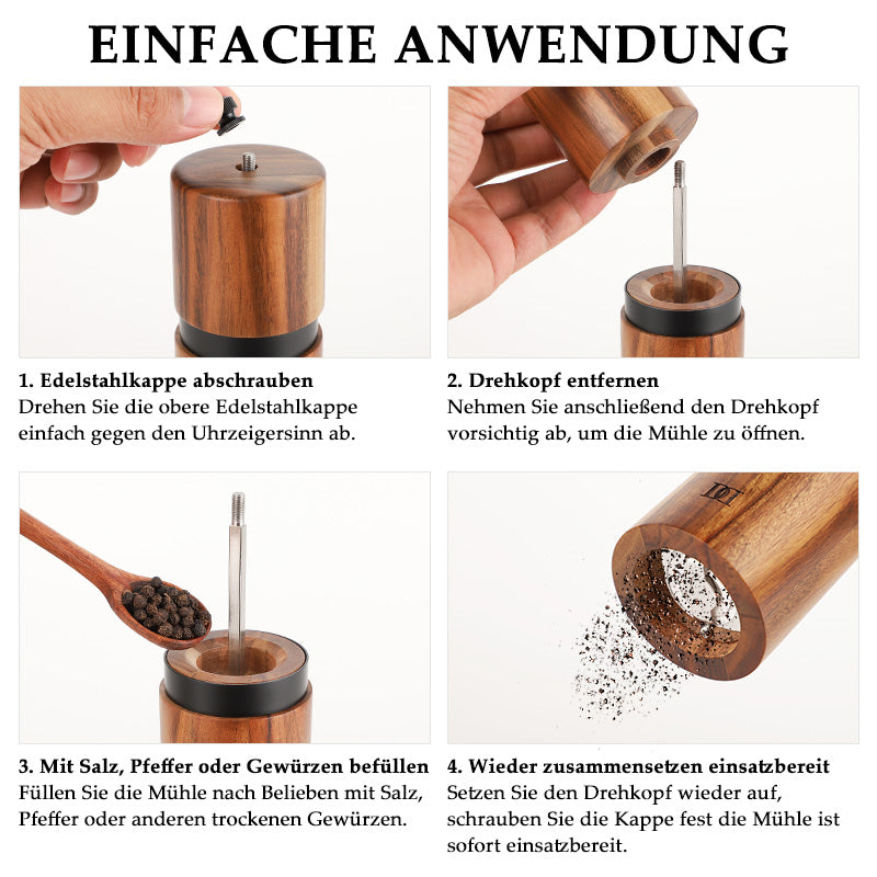 DELUXE™ Gewürzmühlen-Set „Classique" — Natur Akazienholz mit Keramikmahlwerk