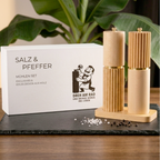 DELUXE™ Gewürzmühlen-Set „Riviera" — Geriffeltes Akazienholz mit Keramikmahlwerk