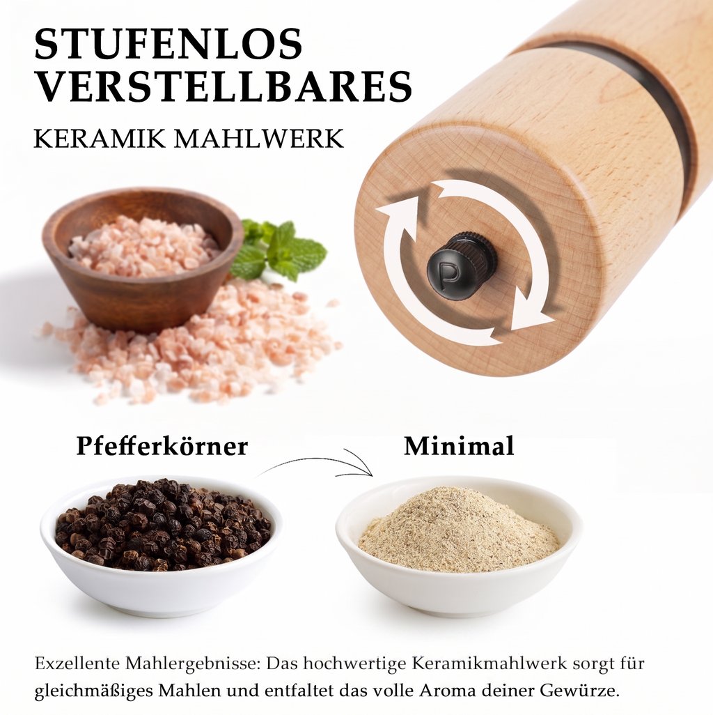 DELUXE™ Gewürzmühlen-Set „Riviera" — Geriffeltes Akazienholz mit Keramikmahlwerk