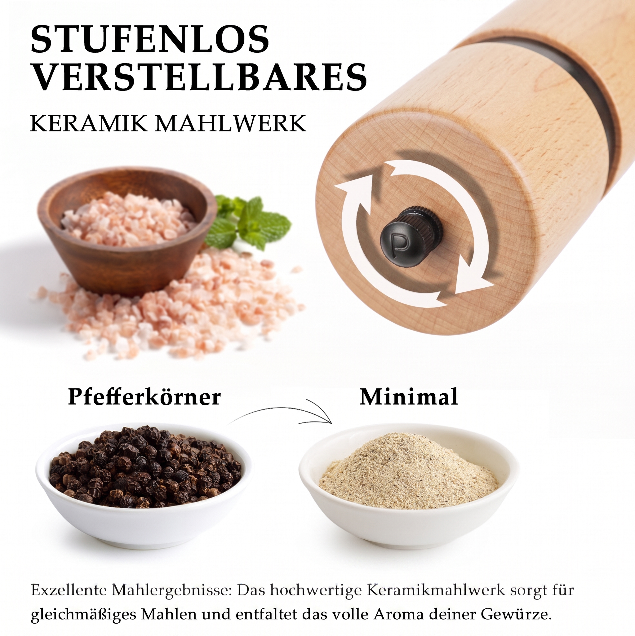 DELUXE™ Gewürzmühlen-Set „Riviera" — Geriffeltes Akazienholz mit Keramikmahlwerk
