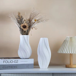 DELUXE™ Keramikvasen-Set „Wave" — Skulpturales Wellendesign in Weiß