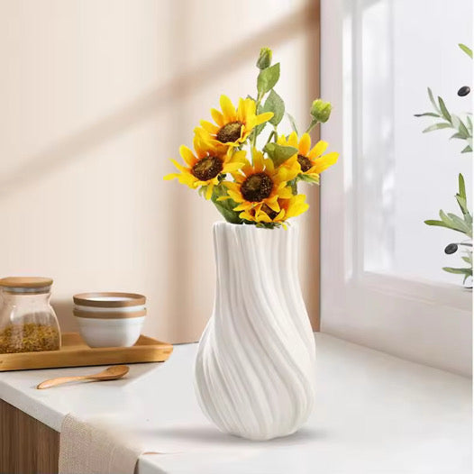 DELUXE™ Keramikvasen-Set „Wave" — Skulpturales Wellendesign in Weiß