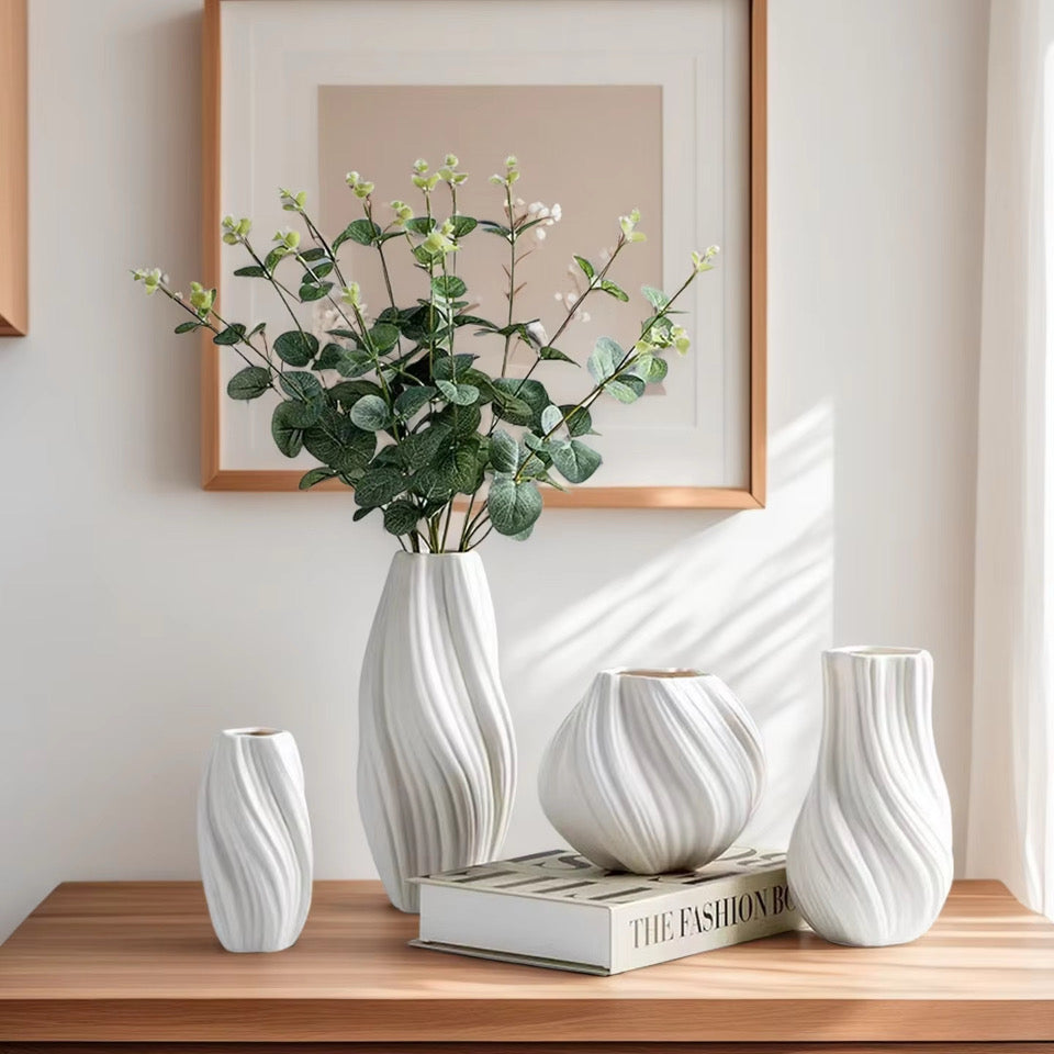 DELUXE™ Keramikvasen-Set „Wave" — Skulpturales Wellendesign in Weiß