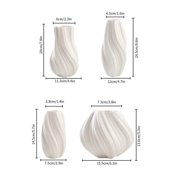 DELUXE™ Keramikvasen-Set „Wave" — Skulpturales Wellendesign in Weiß