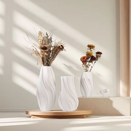 DELUXE™ Keramikvasen-Set „Wave" — Skulpturales Wellendesign in Weiß