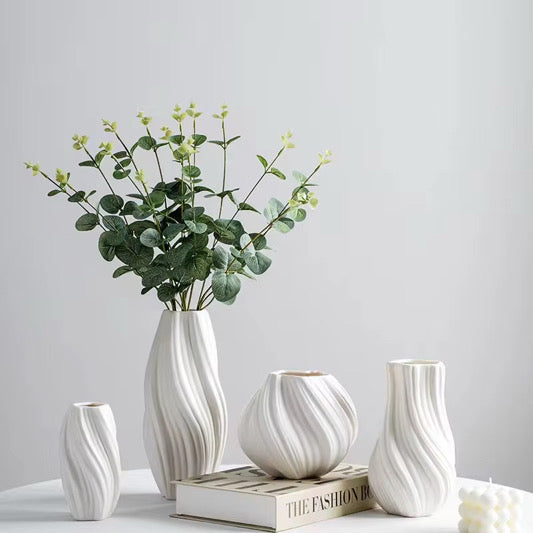 DELUXE™ Keramikvasen-Set „Wave" — Skulpturales Wellendesign in Weiß